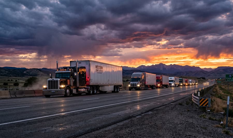 Car hauling fleet on the road