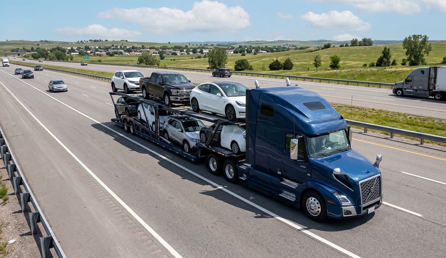 Car hauler on the highway
