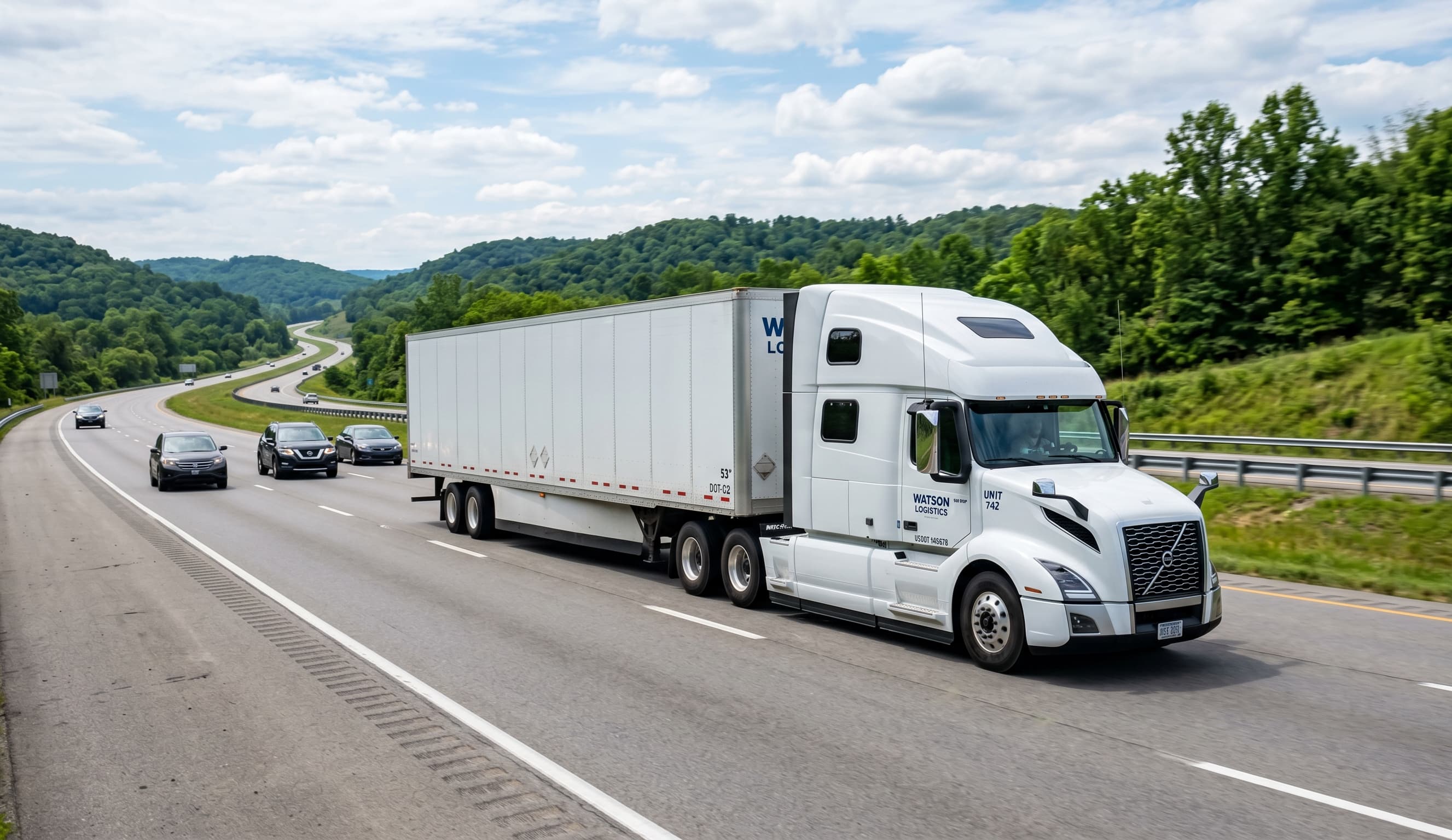 Dry van truck on the highway