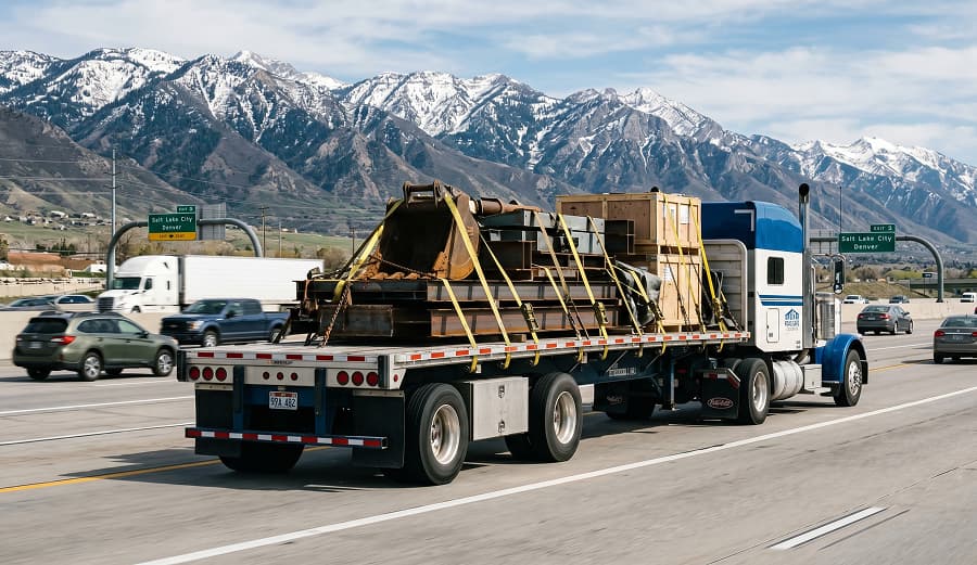 Flatbed truck loaded on the highway